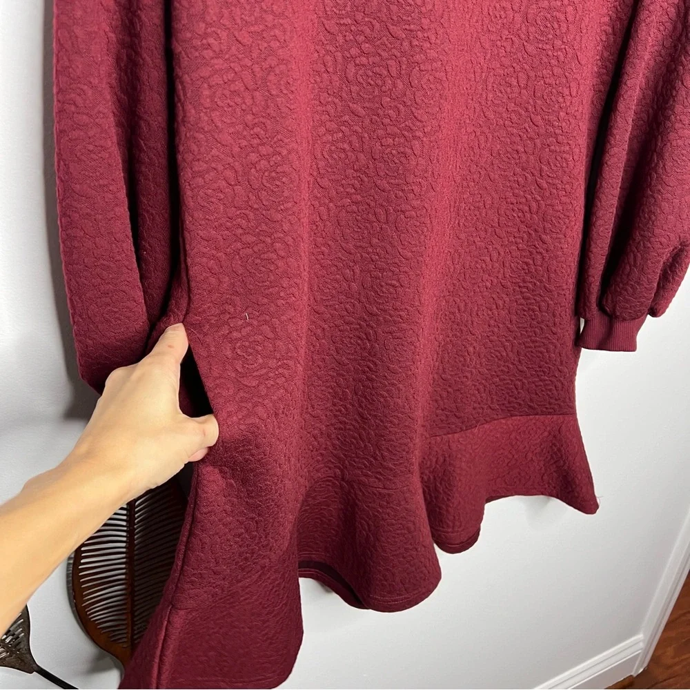 H23 Anthropologie‎ Mare Mare Odila Texture Floral Knit Tunic Dress Wine Red